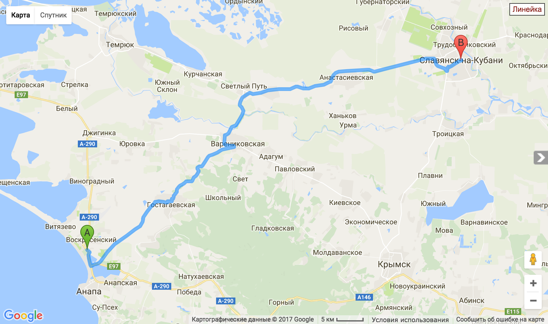 Маршрут такси с ЖД вокзала Анапы в Славянск на Кубани